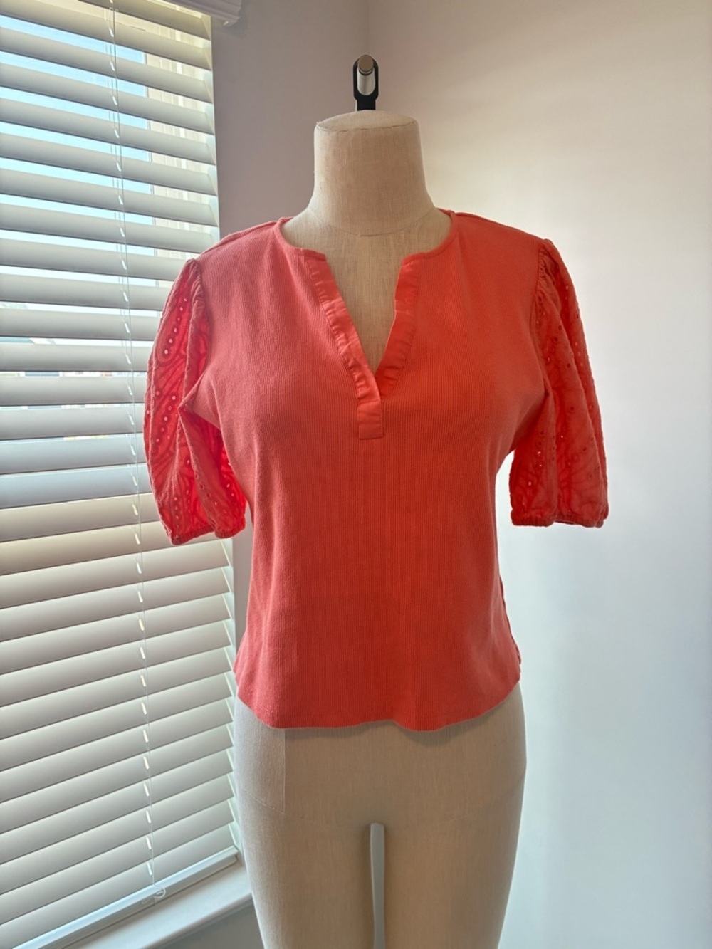 Dolan Anthropologie Women's Coral Eyelet Sleeve Blouse